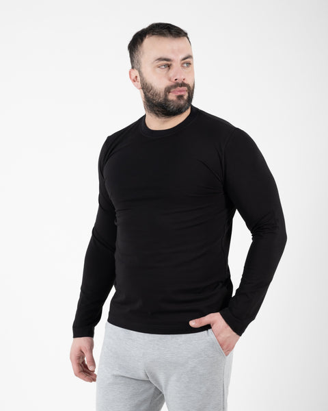 Muška teget majica dugih rukava od pamuka i elastina – moderan kroj
