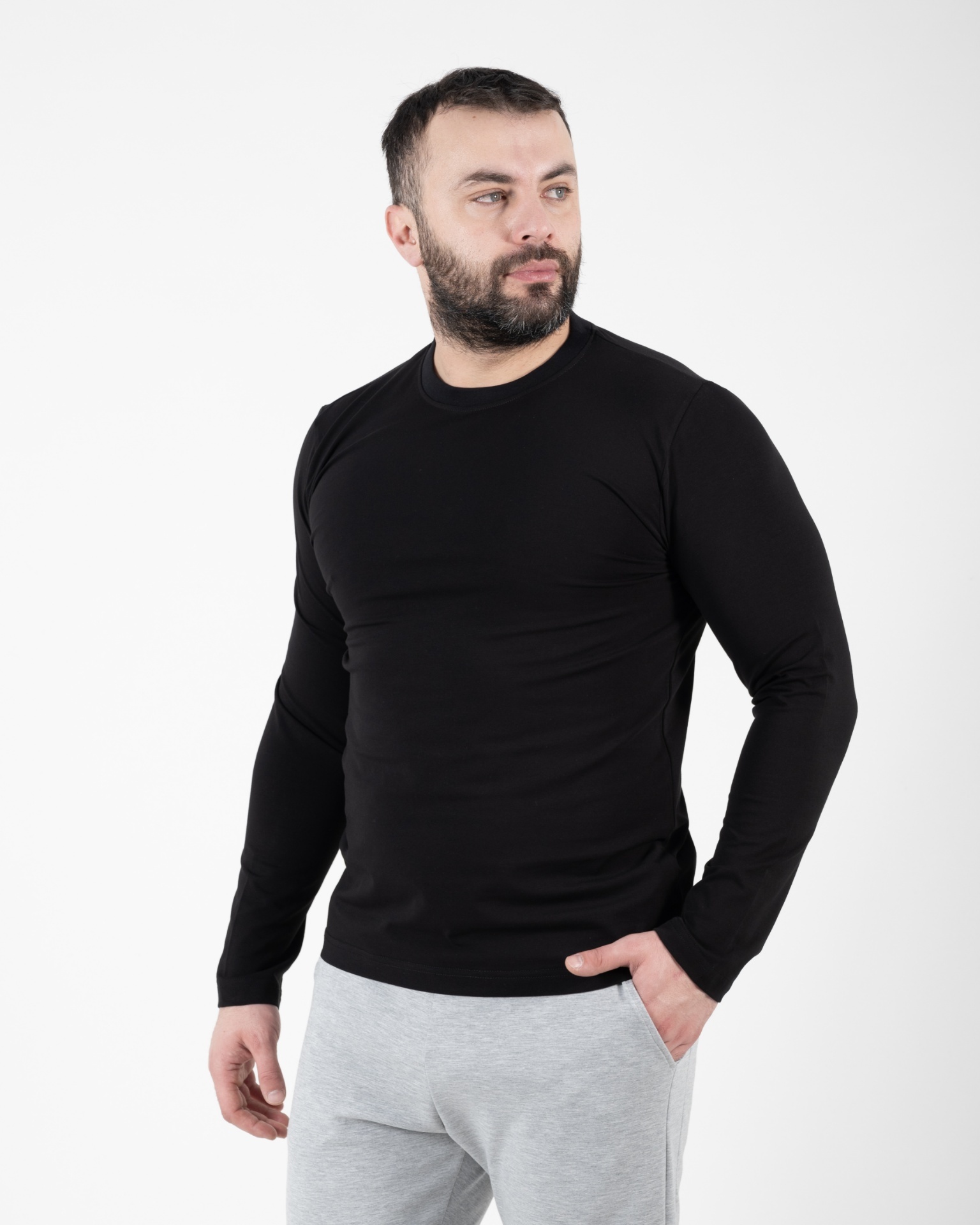 Muška teget majica dugih rukava od pamuka i elastina – moderan kroj