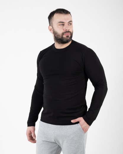 Muška teget majica dugih rukava od pamuka i elastina – moderan kroj